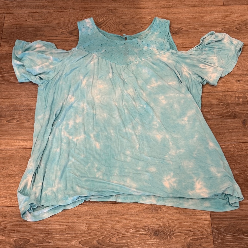 torrid Light Blue Tie-Dye Cold Shoulder Tunic